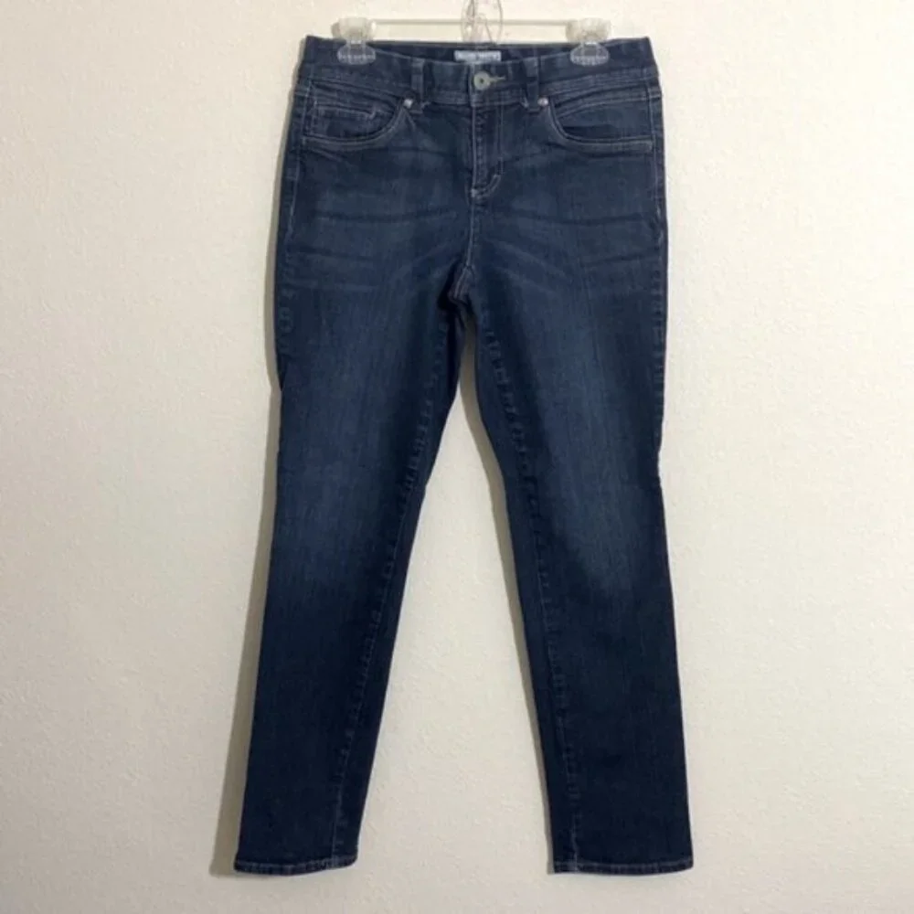 TOMMY HILFIGER Spirit Mid Rise & Skinny Leg Blue Jeans w Gold Embroidery Size 8